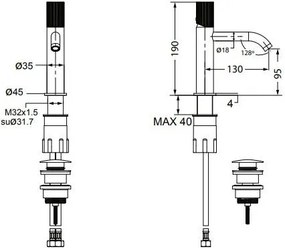 Смесител за умивалник с клапан Clic-Clac Oso Eurorama-злато