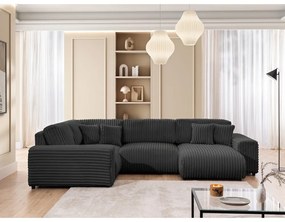 Тъмносив ъглов диван от рипсено кадифе (ляв ъгъл/U форма) Justin – Ropez