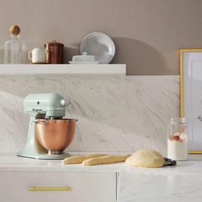 Планетарен миксер KitchenAid Artisan Blossom Exclusive Design 5KSM180LEELB, 300W, 4.7 л, Direct drive, 10 скорости, Накланяща се глава, Купа от кована мед, Билково зелен