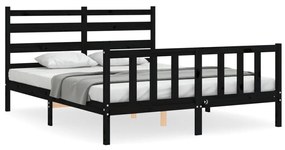 3192045 vidaXL Рамка за легло с табла черна 5FT King Size масивно дърво