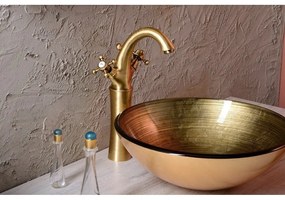 Стъклена кръгла мивка в златисто ø 42 cm Fianna – Sapho