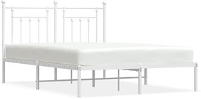 353588 vidaXL Метална рамка за легло с горна табла, бяла, 150x200 см