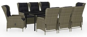 3099654 vidaXL Градински трапезен комплект, 9 части, кафяв