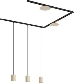 Modern railsysteem zwart met 3 hanglampen en 2 plafondlampen beige 1-fase - Iconic Holt Pulley