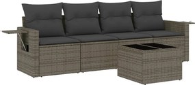 3252227 vidaXL Градински комплект с възглавници, 5 части, сив полиратан