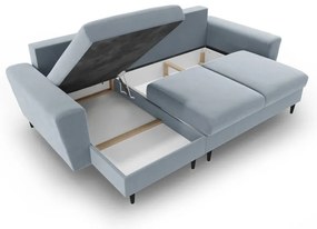 Светлосин кадифен разтегателен ъглов диван с място за съхранение Kyoto – Cosmopolitan Design