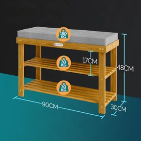 Пейка за обувки от акациево дърво със седалка 90 x 30 x 48 cm