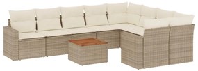 3256611 vidaXL Градински диван с възглавници, 10 части, бежов полиратан