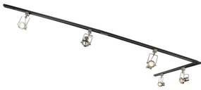 Релсова система с 5 прожектора 1-фазен черен с стомана - Suplux