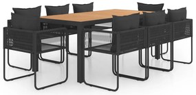 3060111 vidaXL Градински трапезен комплект, 9 части, PVC ратан, черно-кафяв