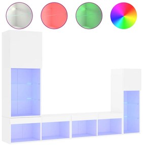 3216647 vidaXL ТВ стенни модули с LED, 4 части, бели, инженерно дърво