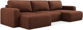 Теракотен сгъваем/с място за съхранение ъглов диван от рипсено кадифе (U форма) Kona – Makamii