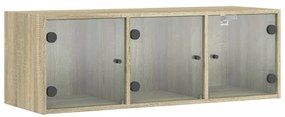 836513 vidaXL Стенен шкаф със стъклени врати, дъб сонома, 102x37x35 cm