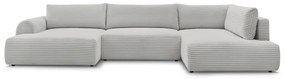 Светлосив разтегателен ъглов диван от рипсено кадифе (ляв ъгъл/"U" форма) Lucien – Bobochic Paris