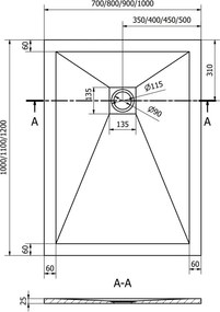 Mexen Stone+ ректикулиран композитен душ кабина 120 x 100 см, сив-бетон - 44611012
