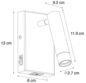 Модерна стенна лампа черна с регулируем USB - Croft