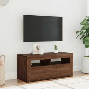 822723 vidaXL ТВ шкаф с LED осветление, кафяв дъб, 90x35x40 см