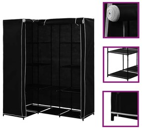 282449 vidaXL Ъглов гардероб, черен, 130x87x169 см