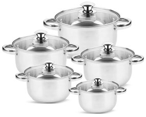 Разопакован: Комплект тенджери Rosberg R51210O10, 10 части, 2.1-6.3 l, Неръждаема стомана, Сребрист