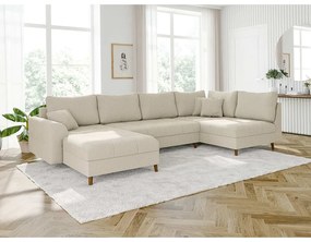 Кремав ъглов диван от рипсено кадифе (ляв ъгъл/"U" форма) Ariella – Ropez