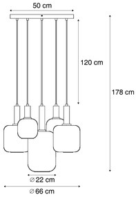 Хотелски шик висяща лампа черна и златна със зелено стъкло 5-лампи - Zuzanna