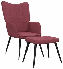 327960 vidaXL Релаксиращ стол с табуретка, виненочервен, плат