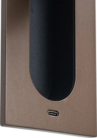 Комплект от 2 модерни стенни лампи тъмен бронз, включително LED и USB-C порт - Hilton