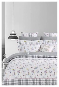 Бяло сиво двойно удължено спално бельо от памук Renforcé с включен долен чаршаф 4 части 200x220 cm – Mila Home