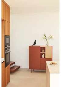 Висок скрин с чекмеджета в цвят тухла и естествен дъб 100x120 cm Otto - Teulat