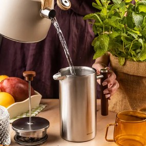 Френска преса за кафе/чай Kinghoff KH 1995, 1 л, Неръждаема стомана, Двойни стени, Инокс