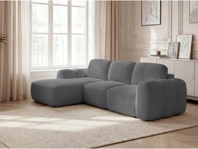 Сив сгъваем/с място за съхранение ъглов диван от прежда с примки от букле (ляв ъгъл) Montaigne – Bobochic Paris