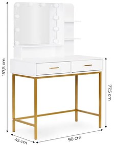 Голяма козметична тоалетка с LED огледало и странични рафтове