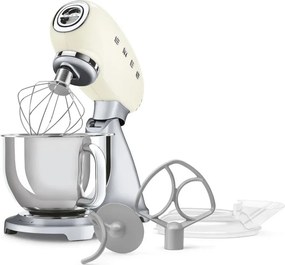 Планетарен миксер Smeg SMF04CREU, 800W, 4.8 л, 10 скорости, Функция за плавен старт, Крачета против хлъзгане, Кремa/Инокс