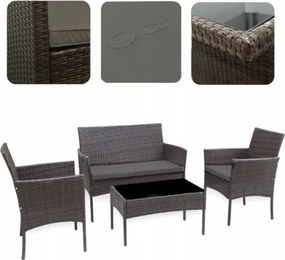 Елегантен комплект градински дивани от ратан с маса в кафяво