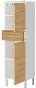 Бял висок шкаф за баня в дъбов декор 34x120 cm Torrance - Germania