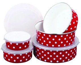 Купи за храна PETERHOF PH 12866, 5 броя, 10/12/14/16/18 см, Емайл, Червен с бели точки
