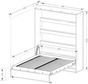 Стенно Легло Етер II-Натурален-Черен-140 х 200
