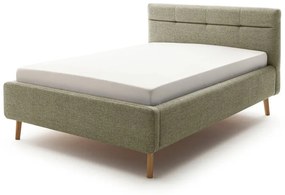 Зелено тапицирано двойно легло с място за съхранение с решетка 140x200 cm Lotte - Meise Möbel