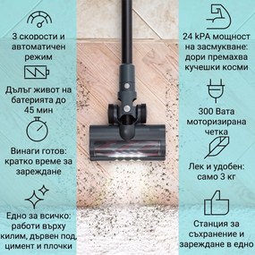 Klarstein LARMA, прахосмукачка, безжична, без торбичка, максимално време на работа 45 мин, LED