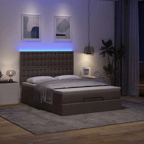 3314172 vidaXL Османска легло с матрак и LED, тъмнокафяво, 140x190 см, плат