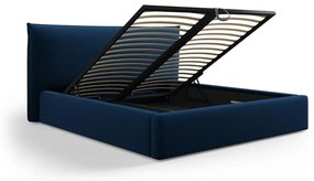 Тъмносиньо двойно тапицирано легло с място за съхранение с включена подматрачна рамка 180x200 cm Elio – Milo Casa