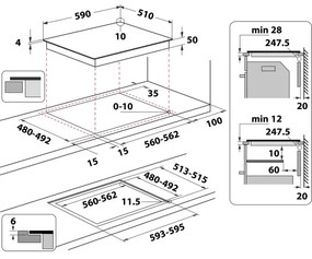 Керамичен плот за вграждане Whirlpool WL B4060 CPNE, 7200W, 4 зони, 9 степени, 6-Th Sense, FlexiCook, Индукционен, Черен