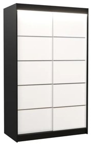 Гардероб с плъзгащи врати LISO, 120x200x58, черен/бял + LED