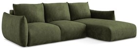 Зелен шенилов сгъваем ъглов диван (десен ъгъл) Leila – Makamii