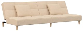 375795 vidaXL 2-местно разтегателно канапе с две възглавници кремаво текстил