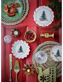 Червено-кремава керамична чиния за сервиране с коледен мотив ø 17 cm Naive – Bloomingville