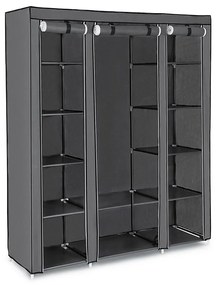 Текстилен гардероб за съхранение с рафтове и лост за дрехи MATIS 150x175 см сив