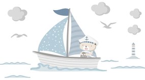 Сини детски стикери за стена Captain Teddy - Ambiance