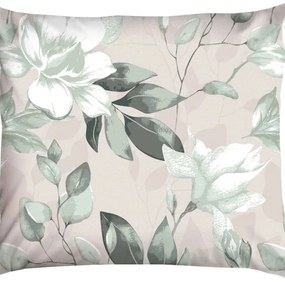 Премиум памучно спално бельо - бежово със зелени цветя Ширина: 160 см | Дължина: 200 см