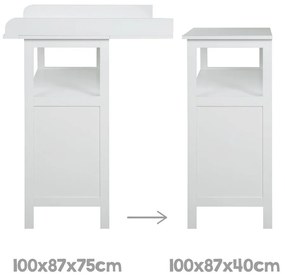 Бял детски скрин с маса за преповиване 75x100x87 cm Hamburg – Roba